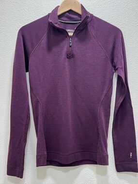 SmartWool Womens Burgundy Merino Wool 1/4 Zip Thermal Base Layer Top Sz Small